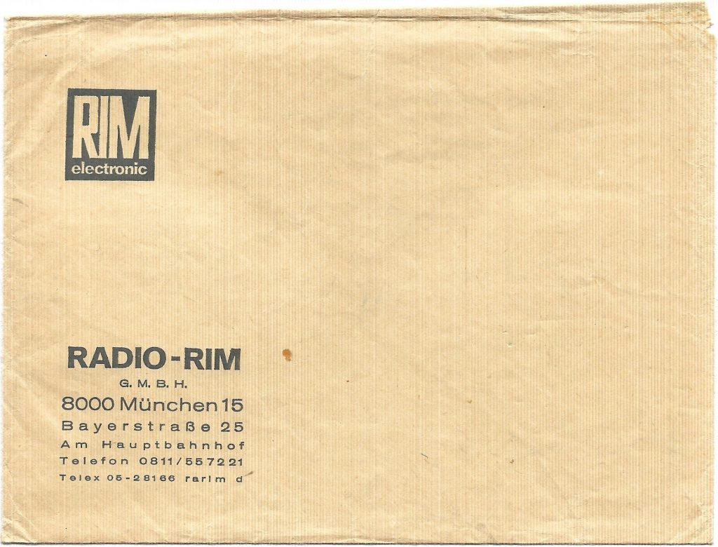 Briefumschlag der Firma RIM