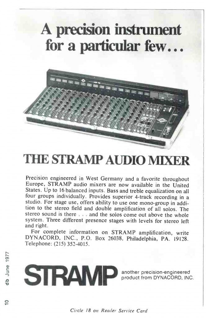 Stramp Audio Mixers Werbung 1977, db Magazine 06/77, S. 14