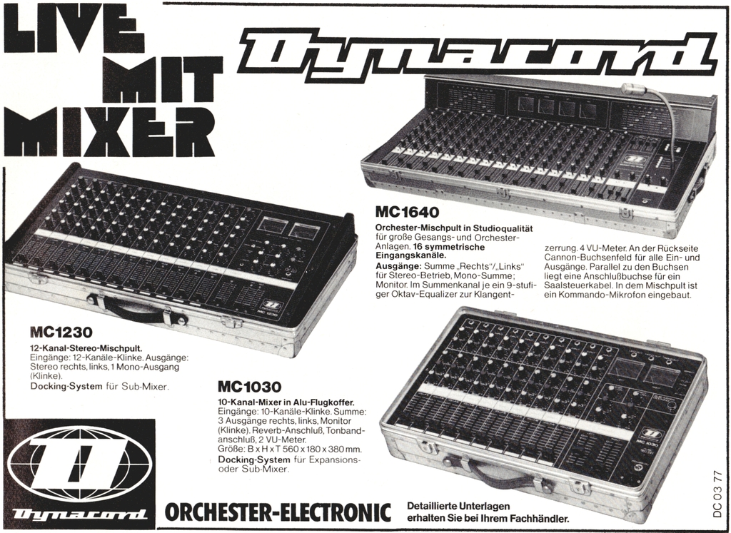 Dynacord Mischpulte. Werbung aus: Fachblatt MusicMagazin, Juni 1977.