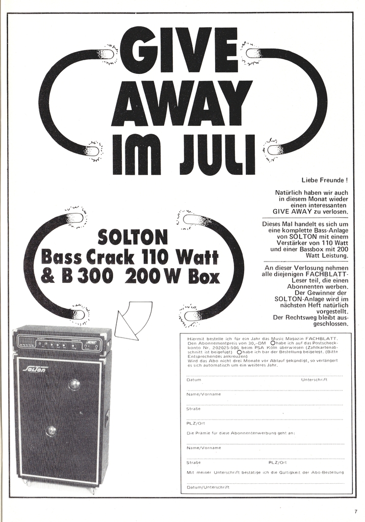 Solton Bass Crack / B300 (Fachblatt MusicMagazin, Juli 1977)