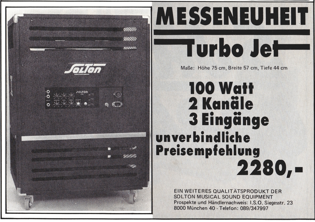 Solton Turbo Jet Werbung, aus: Fachblatt MusicMagazin, Juni 1977.