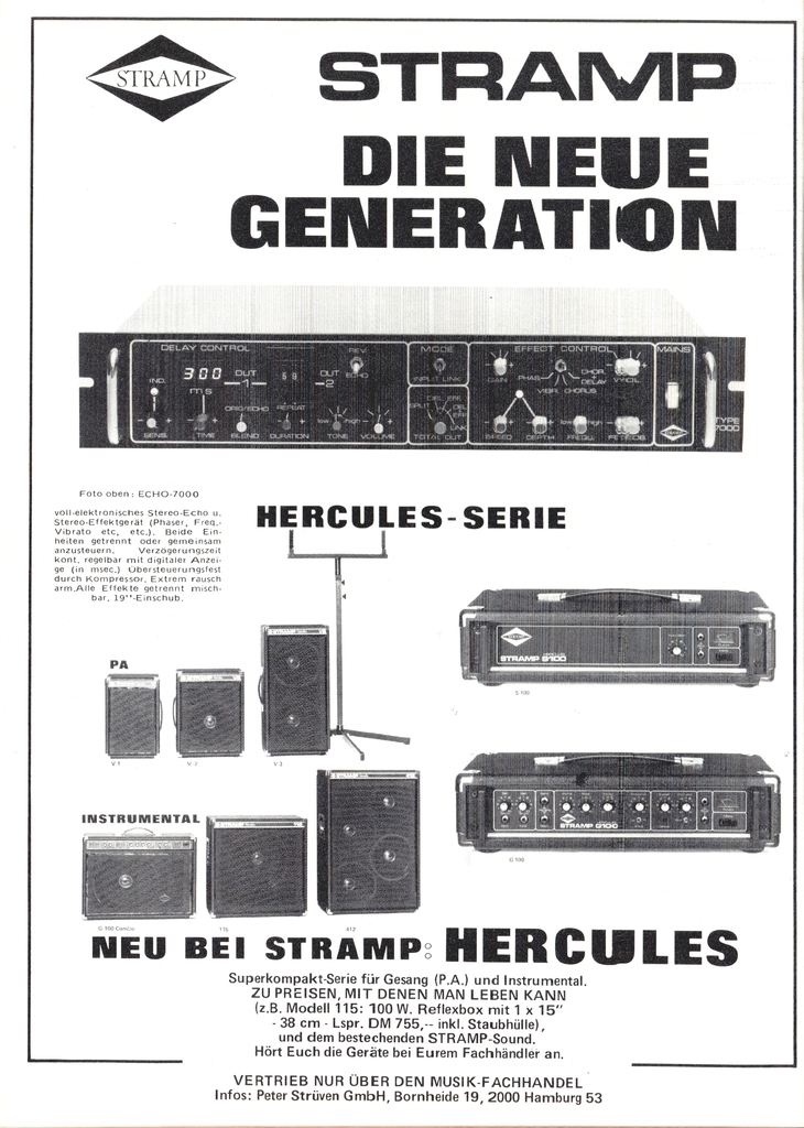 Stramp Werbung für die neue "Hercules"-Serie, aus: Fachblatt MusicMagazin, August 1977.
