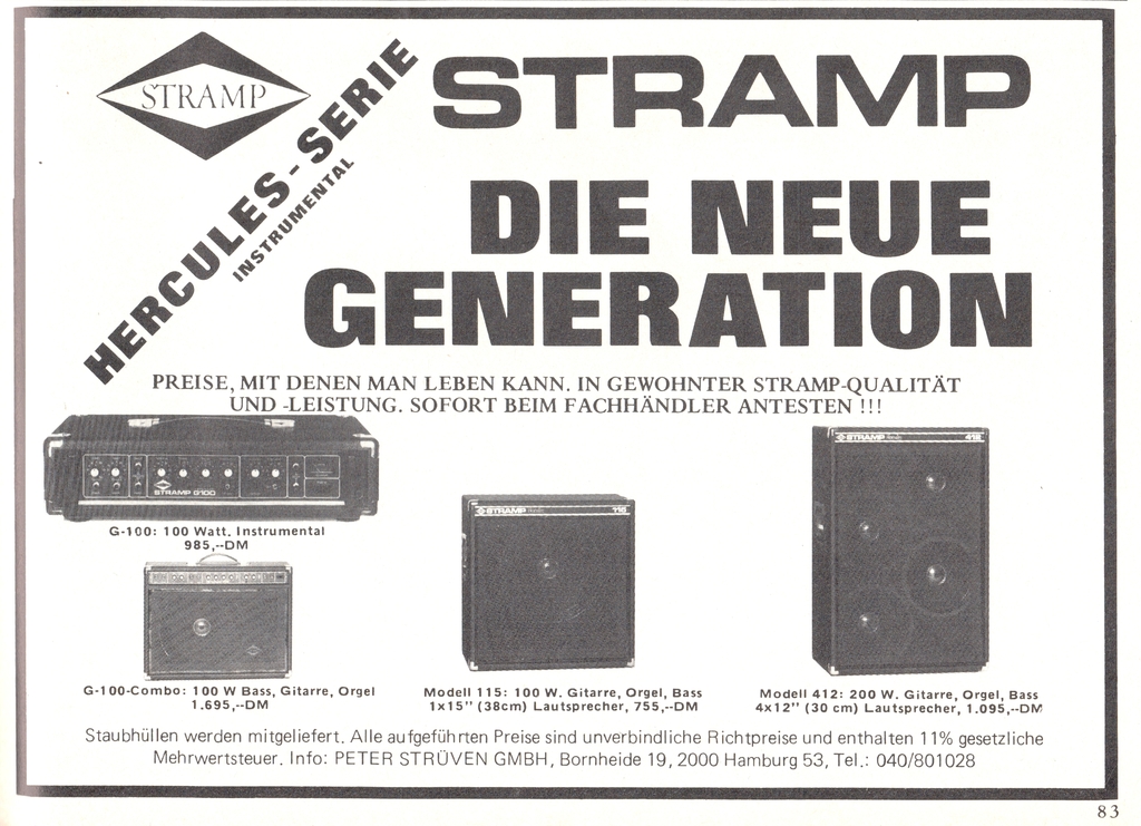 Stramp Werbung für die neue "Hercules"-Serie, aus: Fachblatt MusicMagazin, Oktober1977.