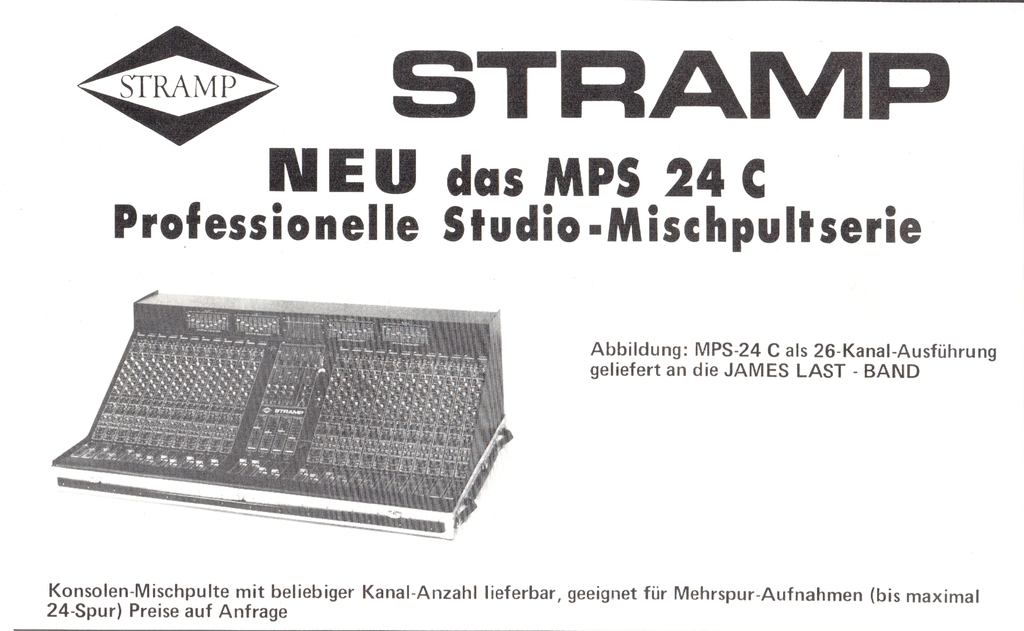Stramp Werbung für das Mischpult MPS 24 C, aus: Fachblatt MusicMagazin April 1977.