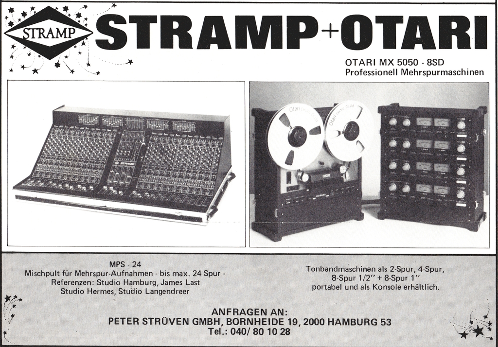Stramp Werbung für das Mischpult MPS 24, aus: Fachblatt MusicMagazin März 1977.