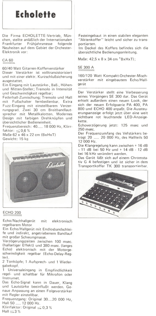 Echolette Messe-Neuheuten '77: CA60, Echo 200 und SE300A.