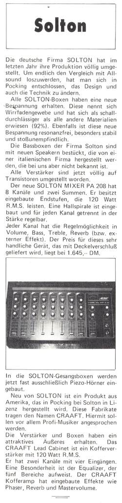 Solton Messeneuheit 1977: PA 208